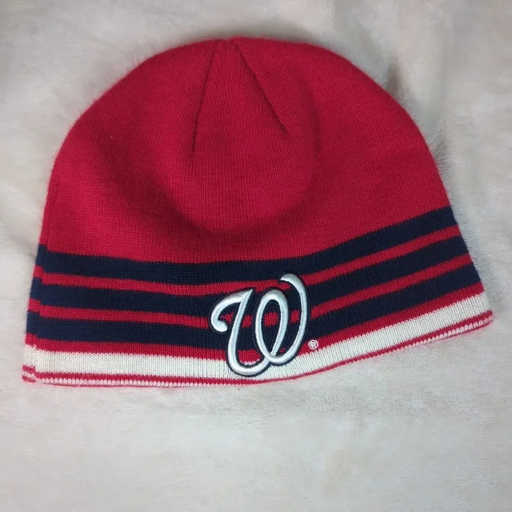 Washington Nationals Beanie Red w/Blue White Stripes Unisex One Size Winter Hat